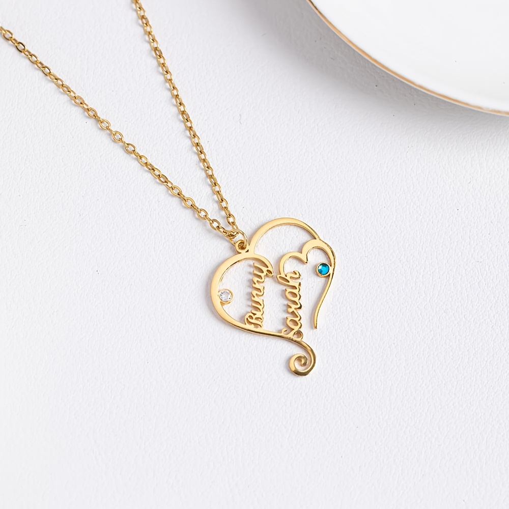 Customized Double Name Necklace with Birthstones